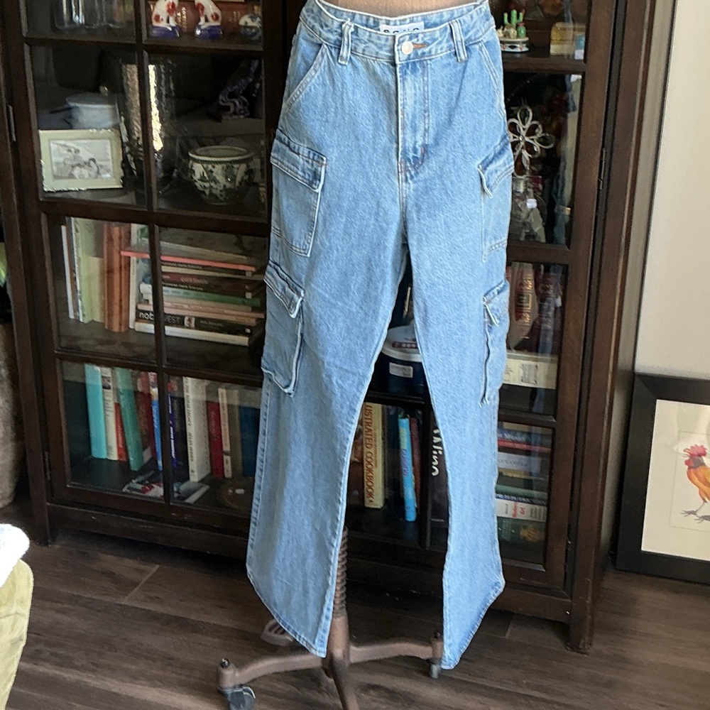 S.O.N.G. High Rise Double Cargo Baggy Jeans, size 28